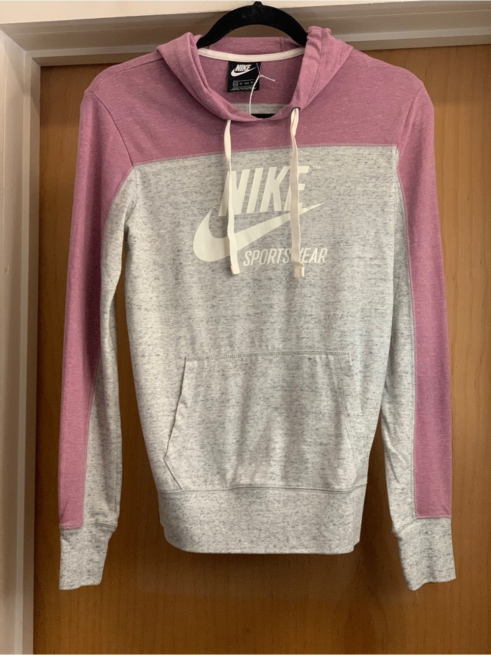 Nike Women's Grey & Mauve Drawstring Pullover Hoodie Size-X-Small Sporty Casual